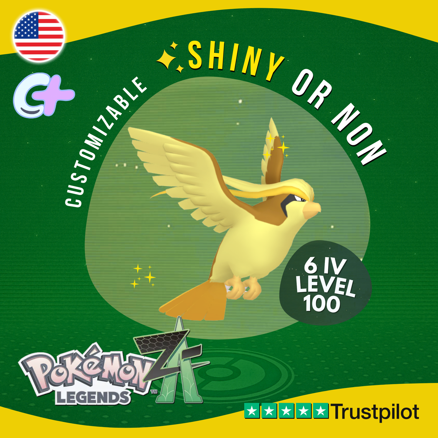 Pidgeot Shiny or Non ✨6 IV Pokémon Legends Z-A Competitive Customizable ZA Z A