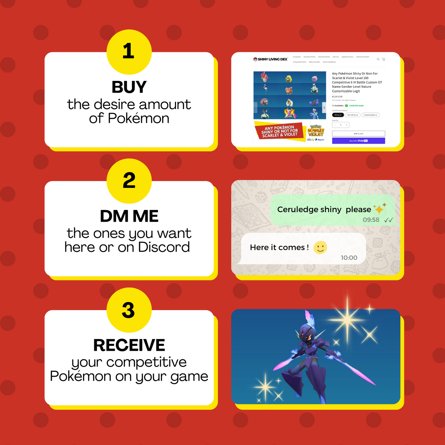 Any Pokémon Shiny Or Non For Scarlet & Violet Level 1 50 100 Competitive 6 IV Battle Custom OT Name Gender Level Nature Customizable Legit by Alberto Cerqua | Shiny Living Dex