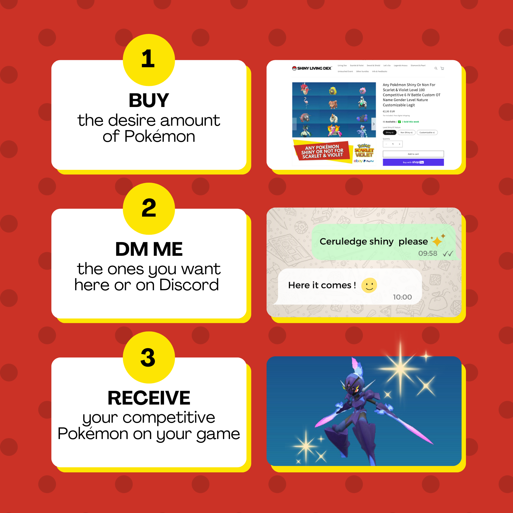 Any Pokémon Shiny Or Non For Scarlet & Violet Level 1 50 100 Competitive 6 IV Battle Custom OT Name Gender Level Nature Customizable Legit by Alberto Cerqua | Shiny Living Dex