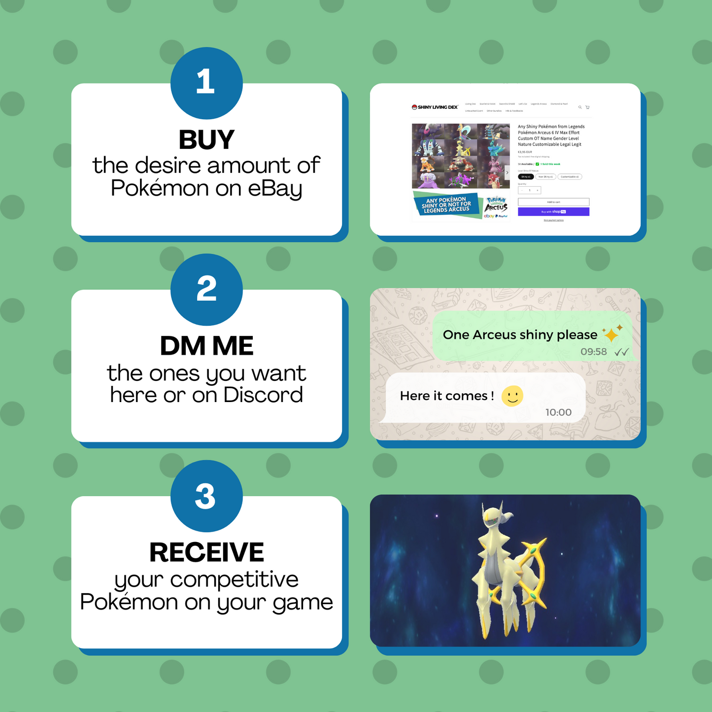 Any Shiny Pokémon from Legends Pokémon Arceus 6 IV Max Effort Custom OT Name Gender Level Nature Customizable Legal Legit by Il mio negozio | Shiny Living Dex