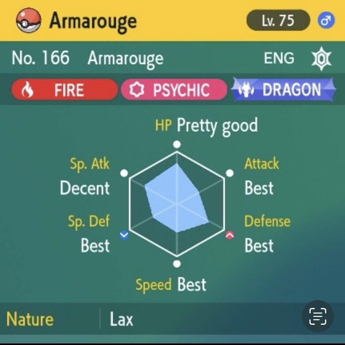 Armarouge Hard To Find Tera Raid Event 2024 Untouched IV Pokémon Scarlet Violet Non Shiny Lv. 75 by Shiny Living Dex | Shiny Living Dex