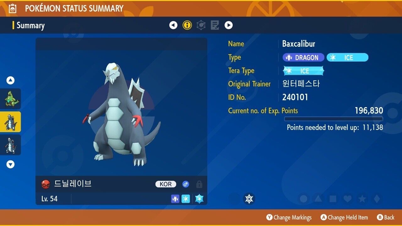 Baxcalibur Winter Festa 2023 Korea Event Untouched Legit Pokémon Scarlet Violet Non shiny Lv. 54 by Shiny Living Dex | Shiny Living Dex