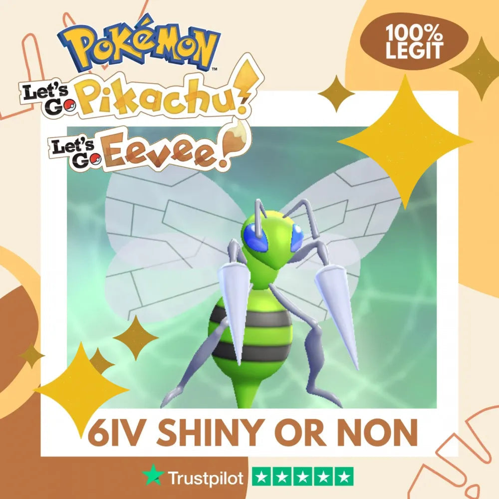 Beedrill Shiny ✨ or Non Shiny Pokémon Let's Go Pikachu Eevee Level 100 Competitive Battle Ready 6 IV 100% Legit Legal Customizable Custom OT by Shiny Living Dex | Shiny Living Dex
