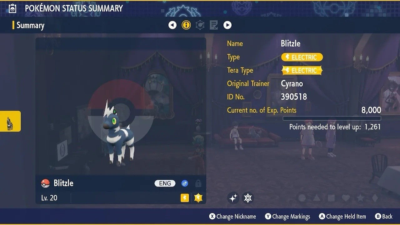 Blitzle Shiny Cyrano Gift DLC Indigo Event Untouched IV Pokémon Scarlet Violet