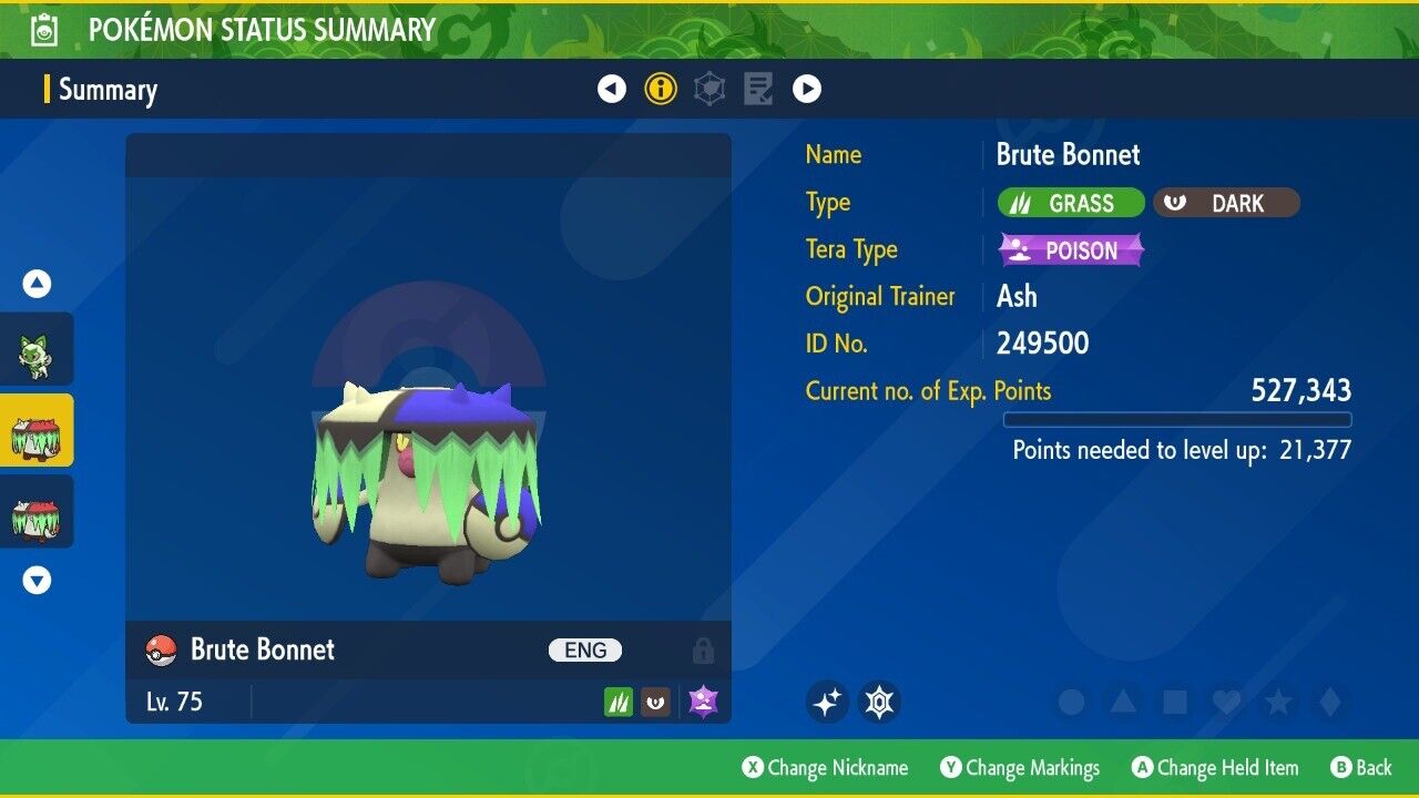 Brute Bonnet Shiny or Non Tera Raid Event Untouched IV Pokémon Scarlet Violet by Shiny Living Dex | Shiny Living Dex
