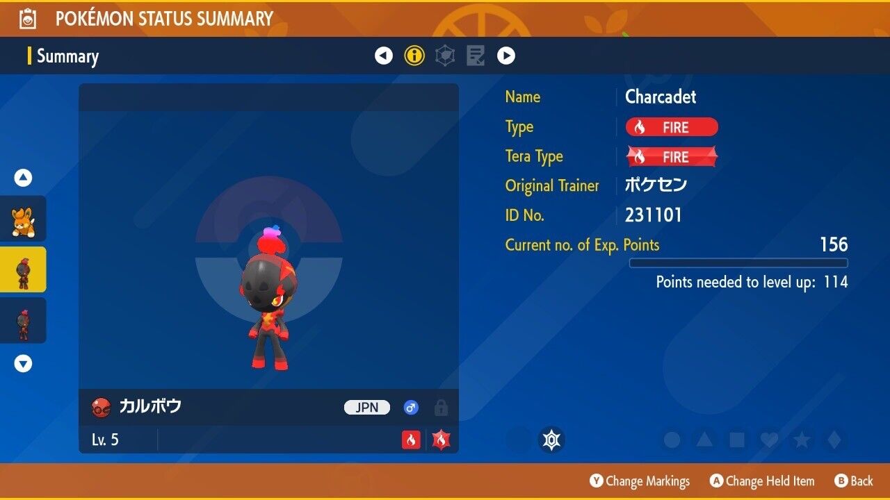 Charcadet Birthday Pokemon Center Event 231101 Untouched Pokémon Scarlet Violet Non shiny Level 5 by Shiny Living Dex | Shiny Living Dex