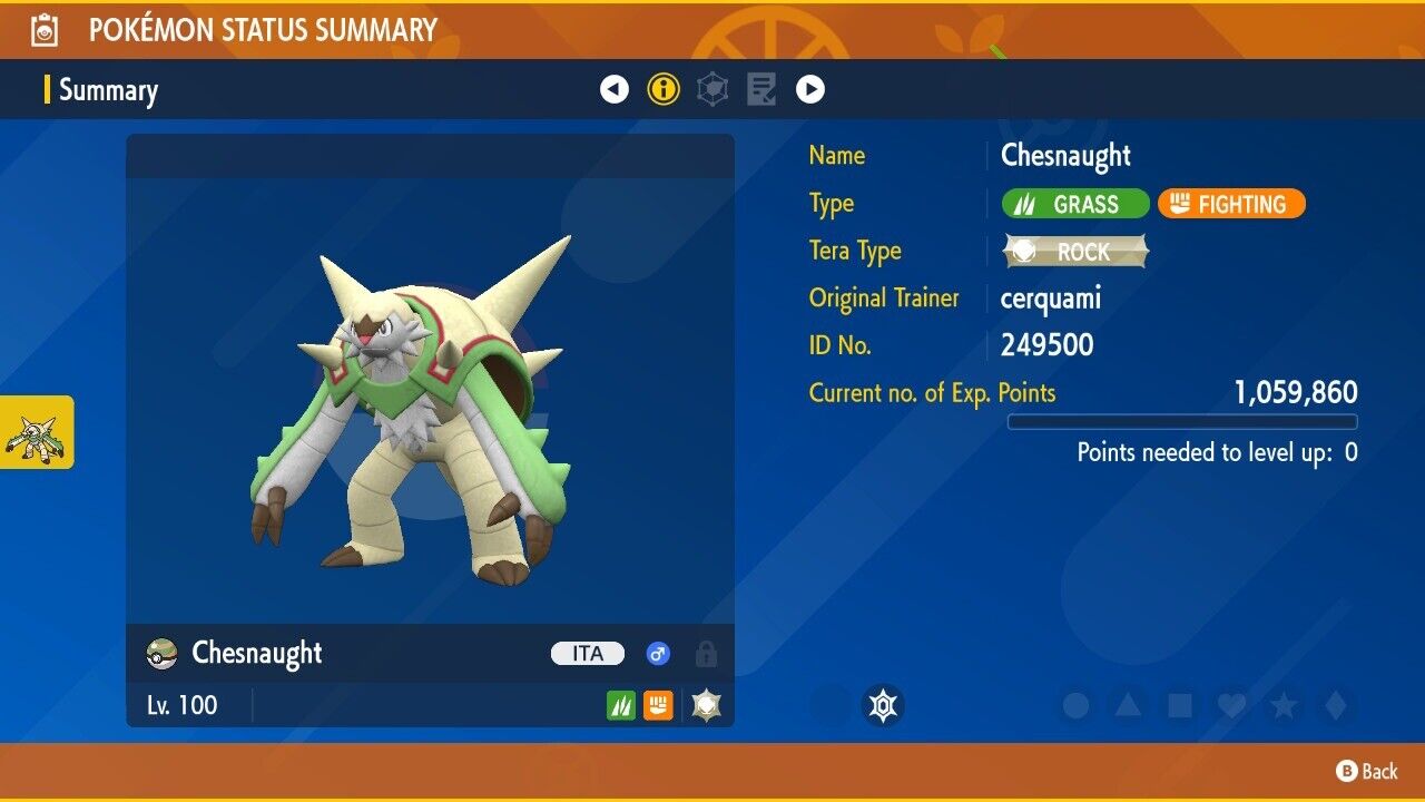 Chesnaught Unrivaled Tera Raid Bug Event Untouched Legit Pokémon Scarlet Violet Non shiny Lv. 100 by Shiny Living Dex | Shiny Living Dex