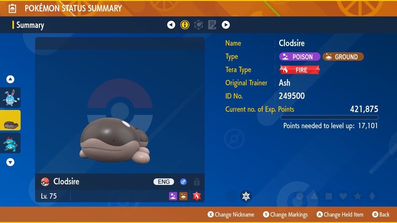 Clodsire Tera Worthy Event December 2024 Untouched IV Pokémon Scarlet Violet