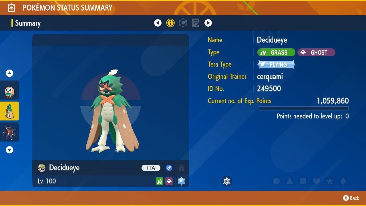 Decidueye Unrivaled Tera Raid March 2023 Event Untouched Pokémon Scarlet Violet Non shiny Lv. 100 by Shiny Living Dex | Shiny Living Dex