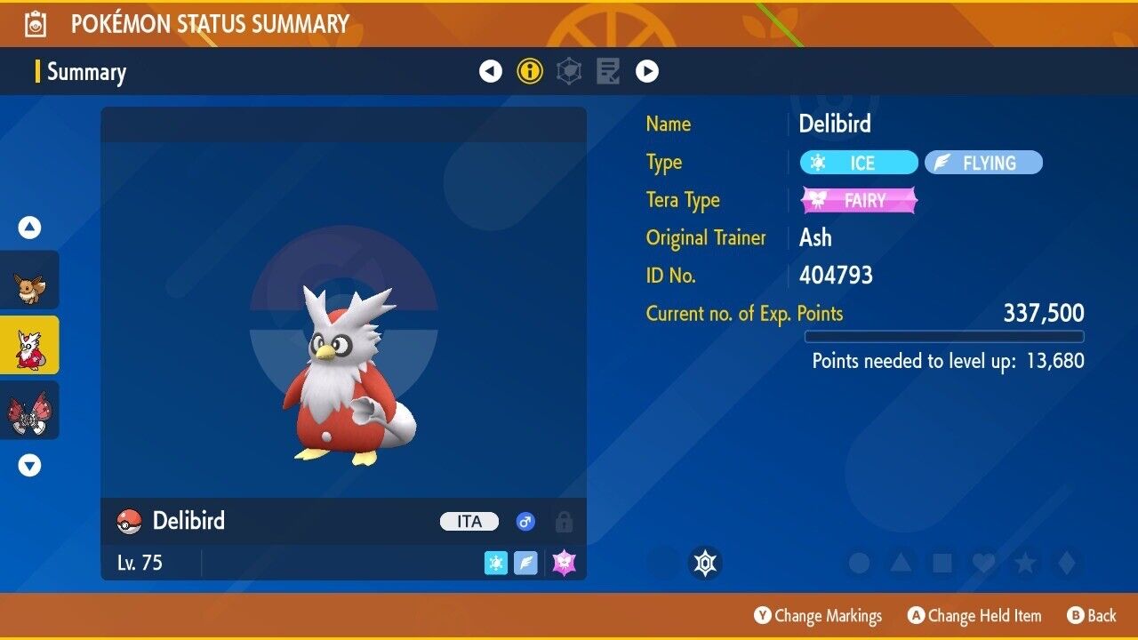 Delibird Spotlight Tera Raid Event December 22 Untouched Pokémon Scarlet Violet Non Shiny Lv. 75 by Shiny Living Dex | Shiny Living Dex