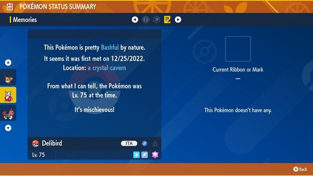 Delibird Spotlight Tera Raid Event December 22 Untouched Pokémon Scarlet Violet Non Shiny Lv. 75 by Shiny Living Dex | Shiny Living Dex