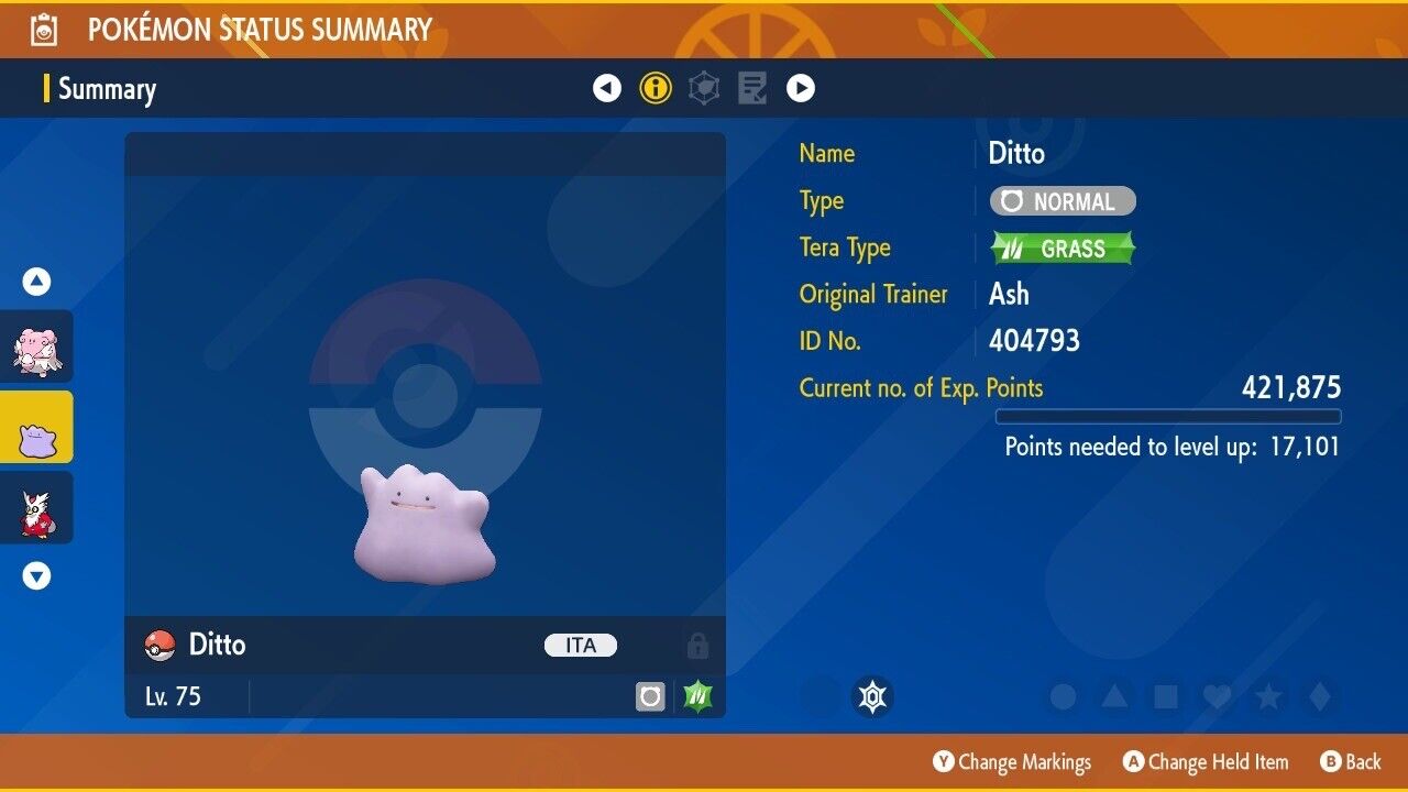 Ditto Spotlight Tera Raid Event April 2023 Untouched Pokémon Scarlet Violet Non Shiny Lv. 75 by Shiny Living Dex | Shiny Living Dex