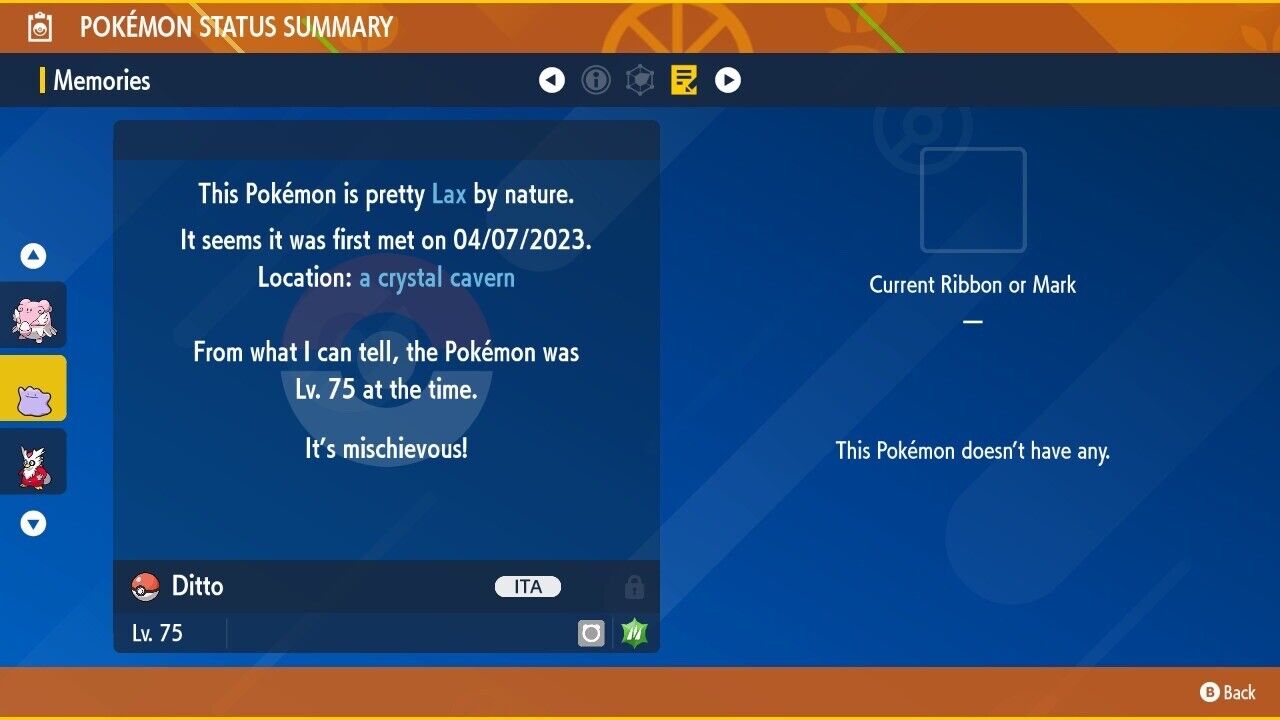 Ditto Spotlight Tera Raid Event April 2023 Untouched Pokémon Scarlet Violet Non Shiny Lv. 75 by Shiny Living Dex | Shiny Living Dex