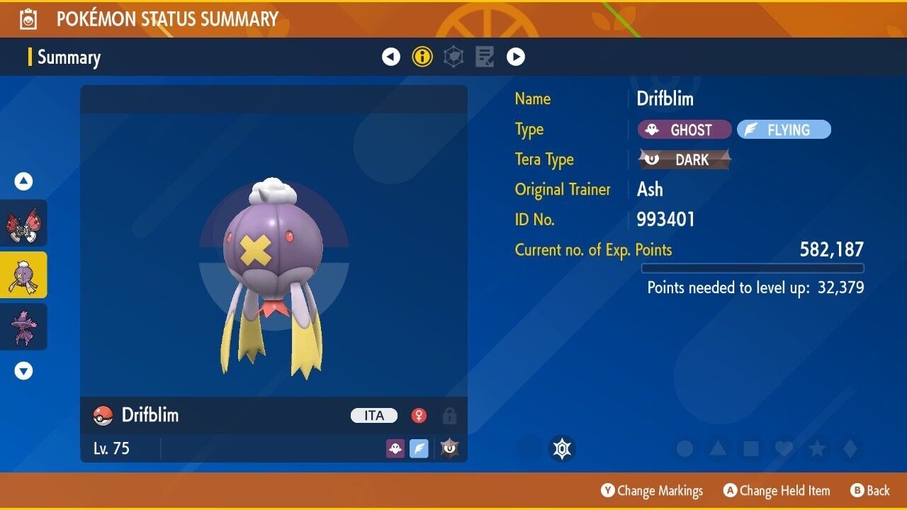 Drifblim Spotlight Tera Raid Event Januray 2023 Untouched Pokémon Scarlet Violet Non Shiny Lv. 75 by Shiny Living Dex | Shiny Living Dex