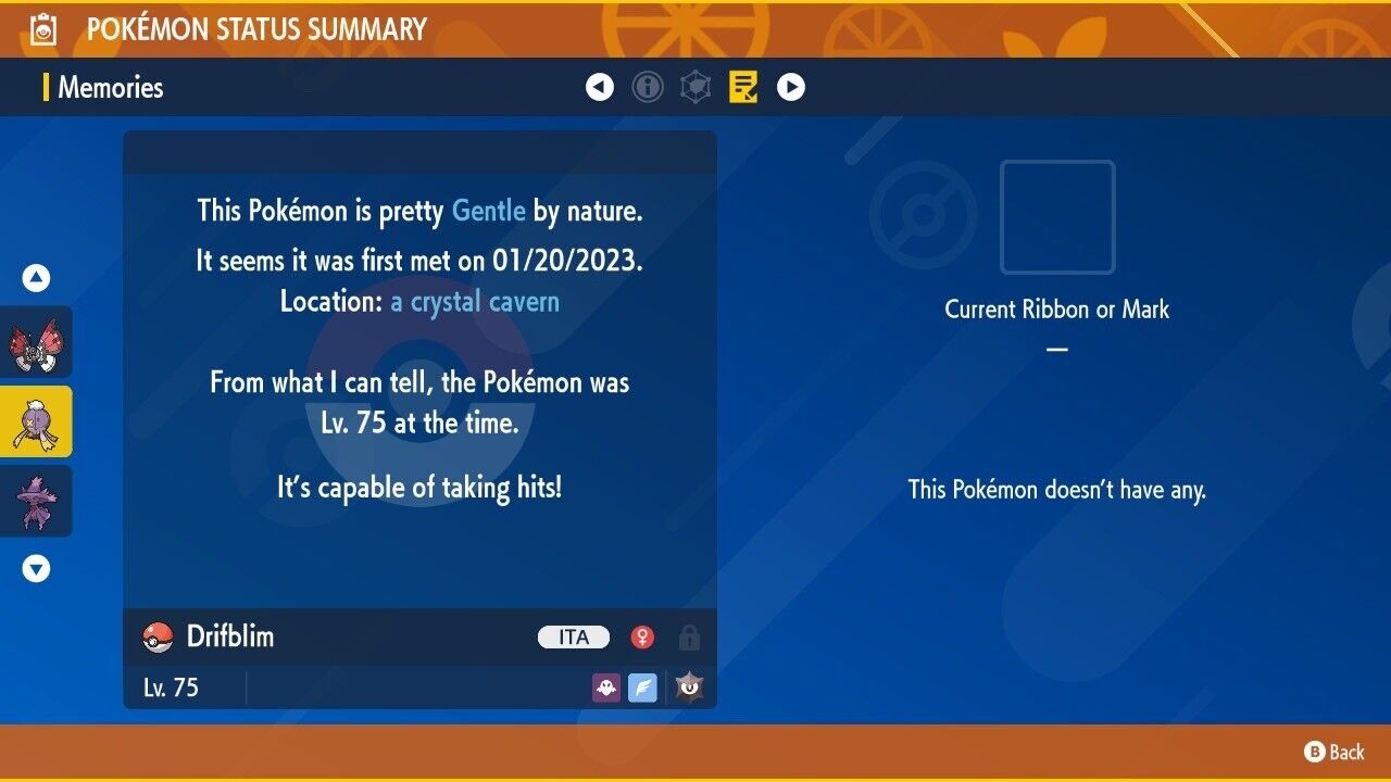 Drifblim Spotlight Tera Raid Event Januray 2023 Untouched Pokémon Scarlet Violet Non Shiny Lv. 75 by Shiny Living Dex | Shiny Living Dex