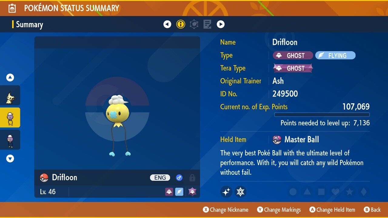 Drifloon Shiny Crafty Mark Event Mass Outbreak Untouched Pokémon Scarlet Violet Shiny Lv. 46 by Shiny Living Dex | Shiny Living Dex