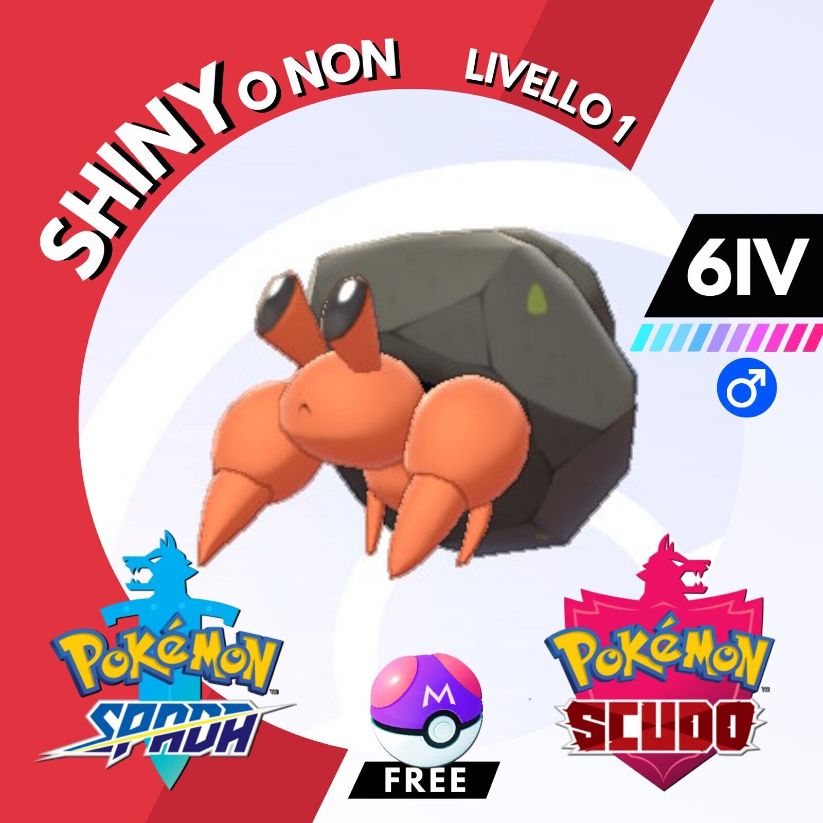 Dwebble Shiny o Non 6 IV e Master Ball Legit Pokemon Spada Scudo