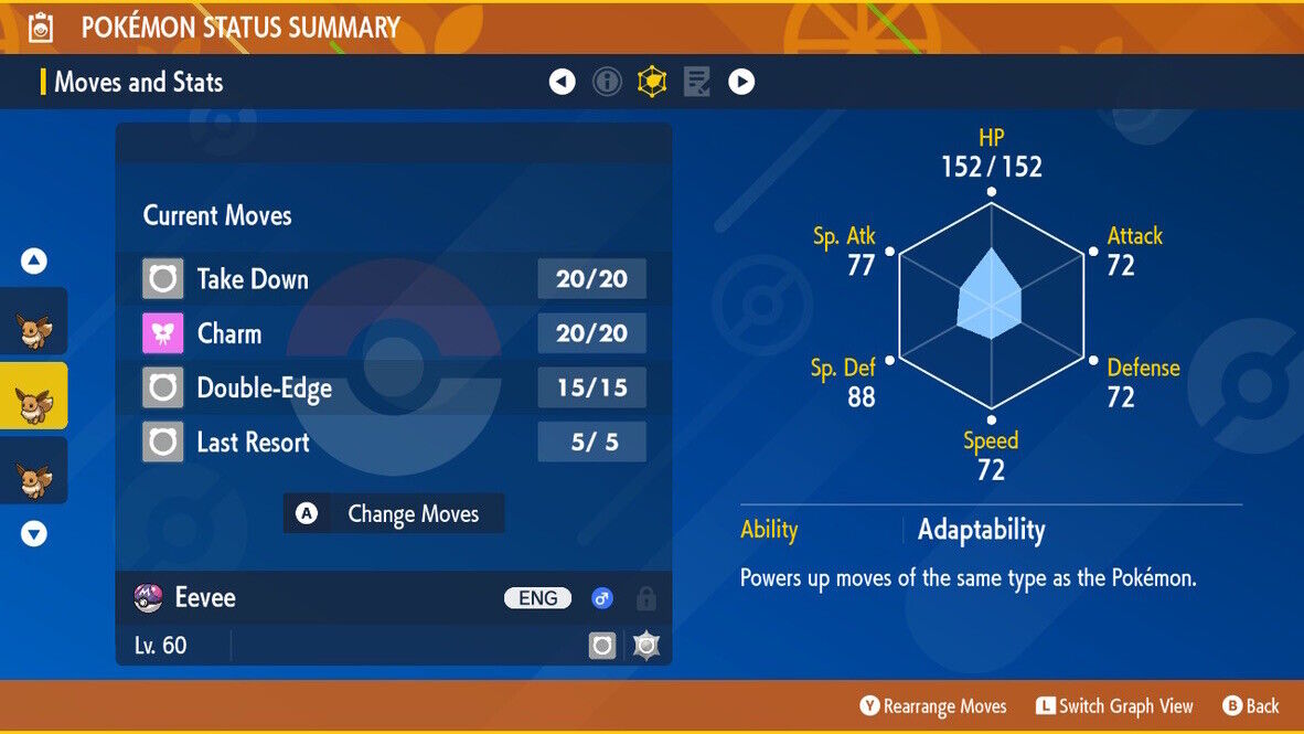 Eevee Mass 60 Outbreak Event Excited Mark Shiny Untouched Pokémon Scarlet Violet Shiny Level 60 by Shiny Living Dex | Shiny Living Dex