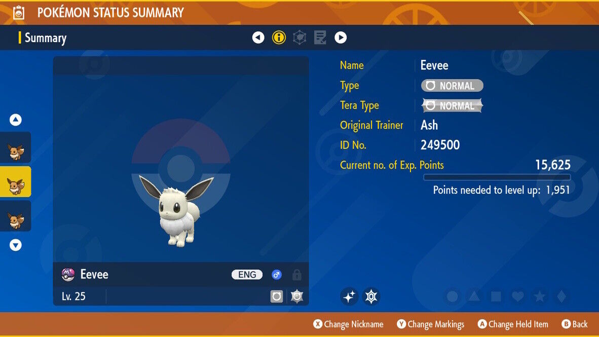 Eevee Mass Outbreak Event Flustered Mark Shiny Untouched Pokémon Scarlet Violet Shiny Level 25 by Shiny Living Dex | Shiny Living Dex