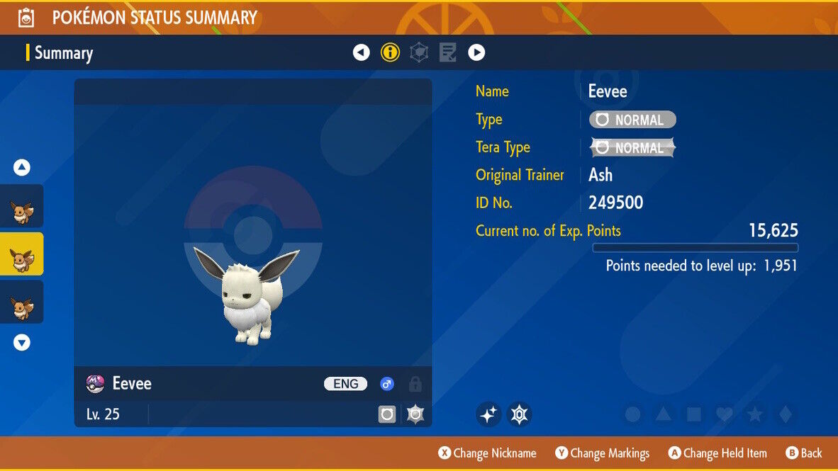 Eevee Mass Outbreak Event Jittery Mark Shiny Untouched Pokémon Scarlet Violet Shiny Level 25 by Shiny Living Dex | Shiny Living Dex