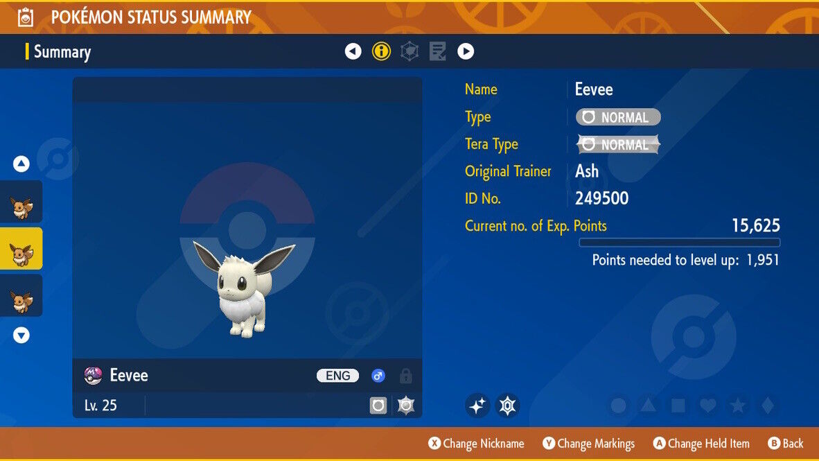 Eevee Mass Outbreak Event Rowdy Mark Shiny Untouched Pokémon Scarlet Violet Shiny Level 25 by Shiny Living Dex | Shiny Living Dex