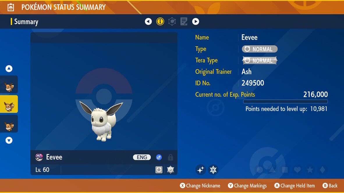 Eevee Mass Outbreak Event Unsure Mark Shiny Untouched Pokémon Scarlet Violet Shiny Level 60 by Shiny Living Dex | Shiny Living Dex