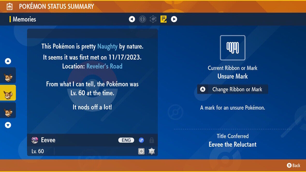 Eevee Mass Outbreak Event Unsure Mark Shiny Untouched Pokémon Scarlet Violet Shiny Level 60 by Shiny Living Dex | Shiny Living Dex