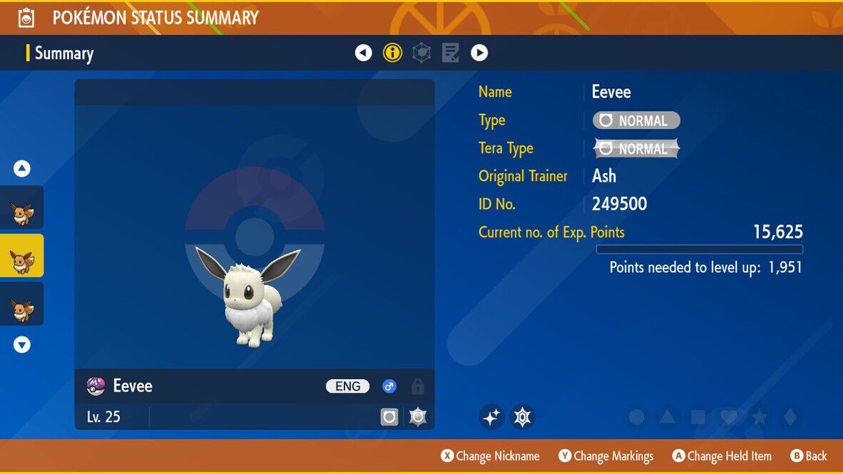 Eevee Outbreak Event Intellectual Mark Shiny Untouched Pokémon Scarlet Violet Shiny Level 25 by Shiny Living Dex | Shiny Living Dex