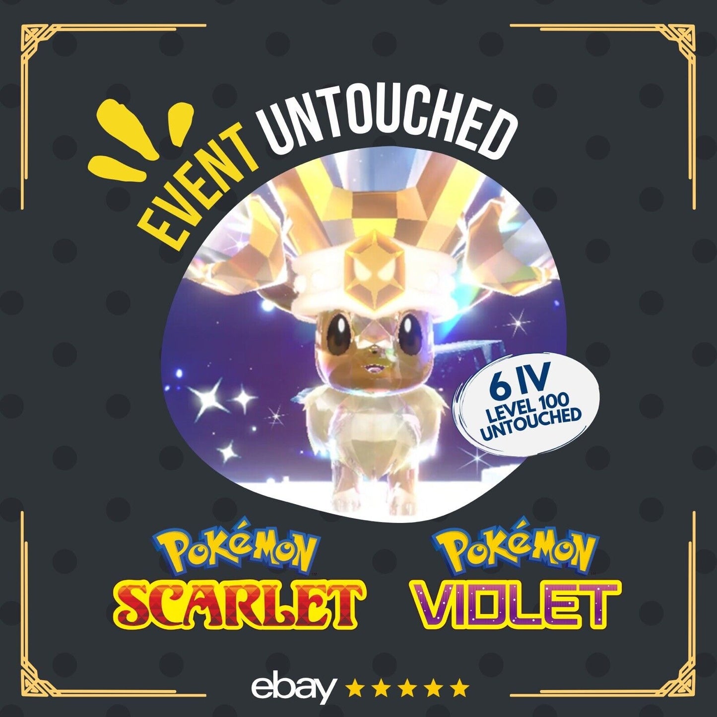 Eevee Unrivaled Tera Raid Event Mightiest Mark Untouched Pokémon Scarlet Violet Non shiny Lv. 100 by Shiny Living Dex | Shiny Living Dex