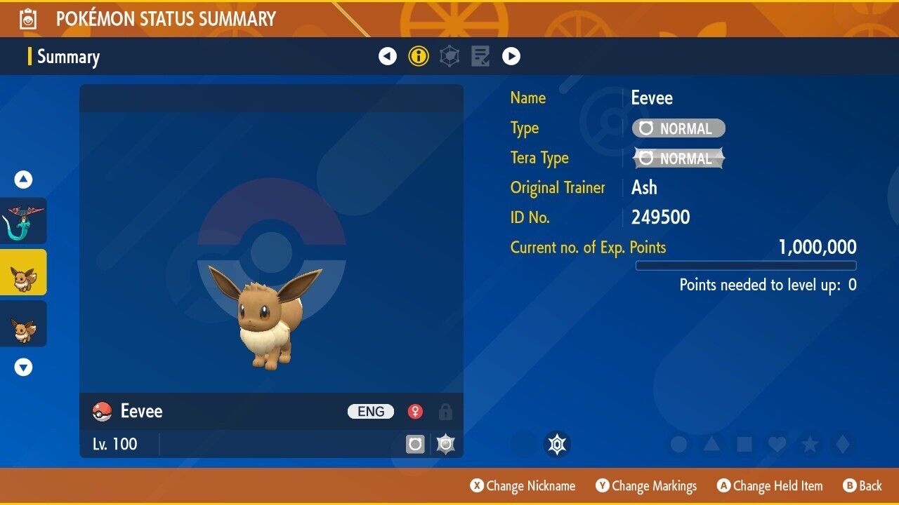 Eevee Unrivaled Tera Raid Event Mightiest Mark Untouched Pokémon Scarlet Violet Non shiny Lv. 100 by Shiny Living Dex | Shiny Living Dex