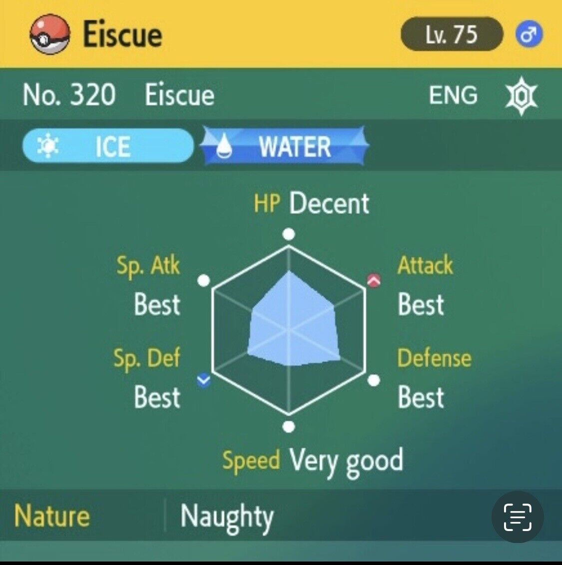 Eiscue Hard To Find Tera Raid Event 2024 Untouched IV Pokémon Scarlet Violet Non Shiny Lv. 75 by Shiny Living Dex | Shiny Living Dex