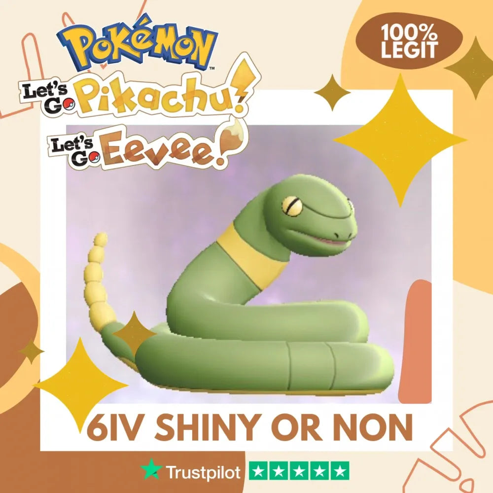 Ekans Shiny ✨ or Non Shiny Pokémon Let's Go Pikachu Eevee Level 1 Legit 6 IV 100% Legal from GO Park Customizable Custom OT by Shiny Living Dex | Shiny Living Dex