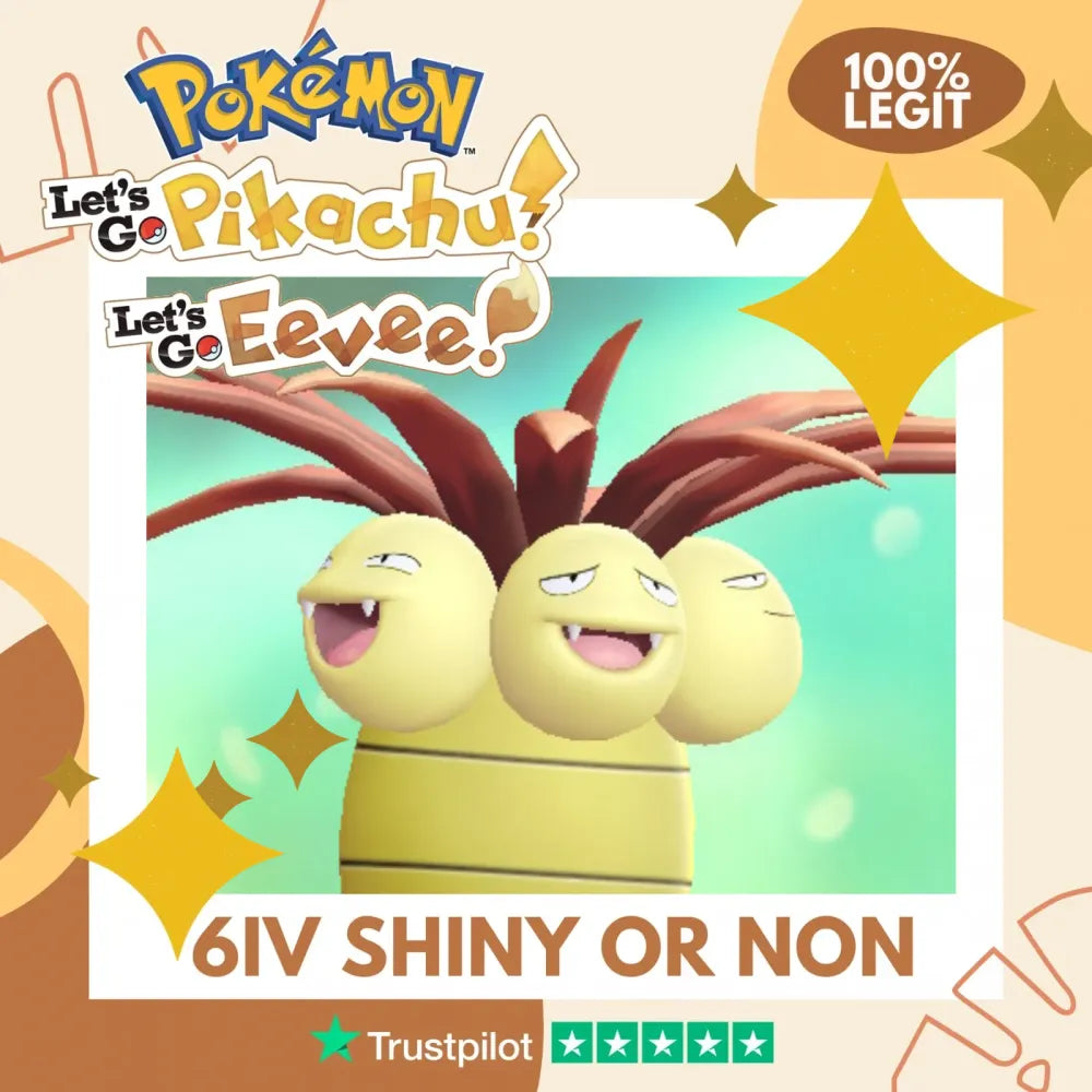 Exeggutor Kanto Shiny ✨ or Non Shiny Pokémon Let's Go Pikachu Eevee Level 100 Competitive Battle Ready 6 IV 100% Legit Legal Customizable Custom OT by Shiny Living Dex | Shiny Living Dex