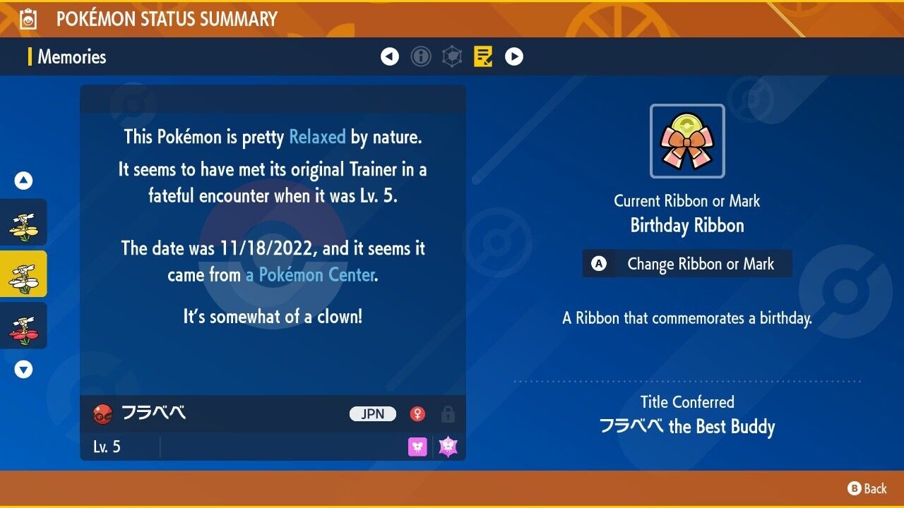 Flabébé Birthday Event Poke Center JPN Colours Untouched Pokémon Scarlet Violet by Shiny Living Dex | Shiny Living Dex
