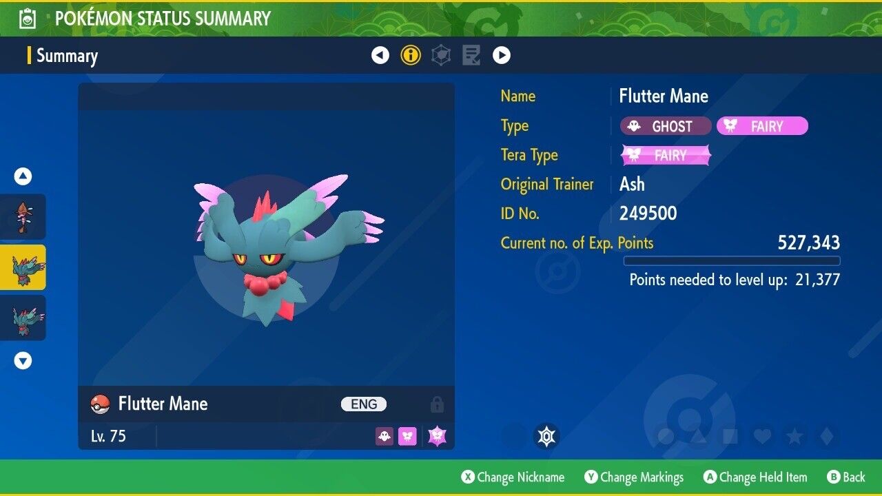Flutter Mane Spotlight Tera Raid Event Jan 2024 Untouched Pokémon Scarlet Violet Non Shiny Lv. 75 by Shiny Living Dex | Shiny Living Dex