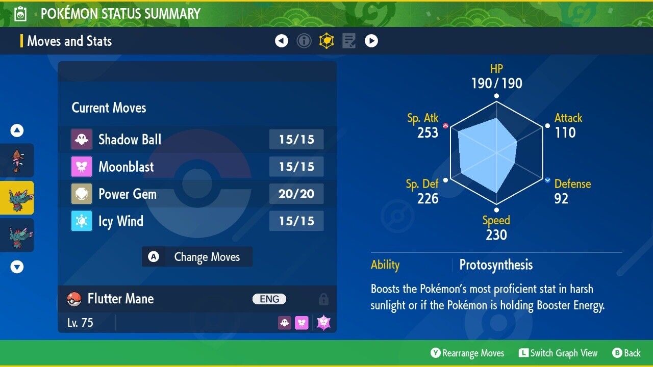 Flutter Mane Spotlight Tera Raid Event Jan 2024 Untouched Pokémon Scarlet Violet Non Shiny Lv. 75 by Shiny Living Dex | Shiny Living Dex