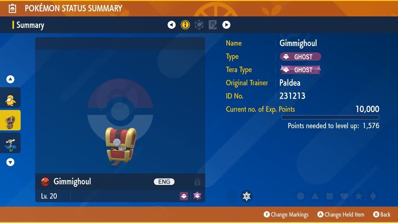 Gimmighoul Event Paldea Winds OT Upbeat Mark Untouched IV Pokémon Scarlet Violet by Shiny Living Dex | Shiny Living Dex