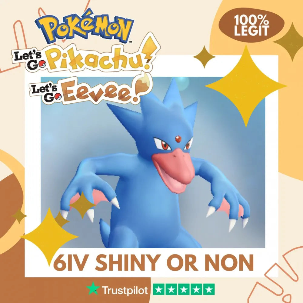 Golduck Shiny ✨ or Non Shiny Pokémon Let's Go Pikachu Eevee Level 100 Competitive Battle Ready 6 IV 100% Legit Legal Customizable Custom OT by Shiny Living Dex | Shiny Living Dex