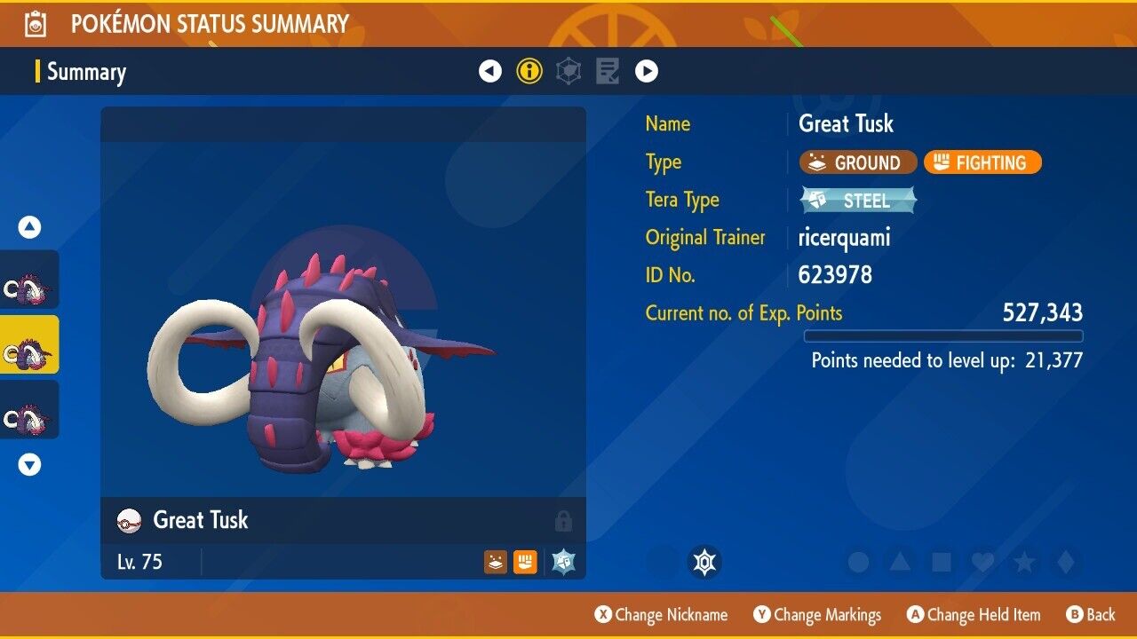 Great Tusk Steel Tera Raid Event June 2023 Untouched Pokémon Scarlet Violet Non Shiny Lv. 75 by Shiny Living Dex | Shiny Living Dex