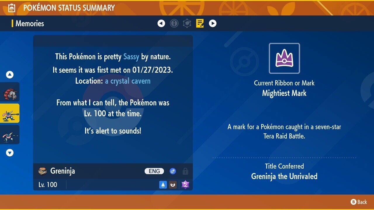 Greninja Unrivaled Tera Raid Event Untouched Legit Pokémon Scarlet Violet Non shiny Lv. 100 by Shiny Living Dex | Shiny Living Dex