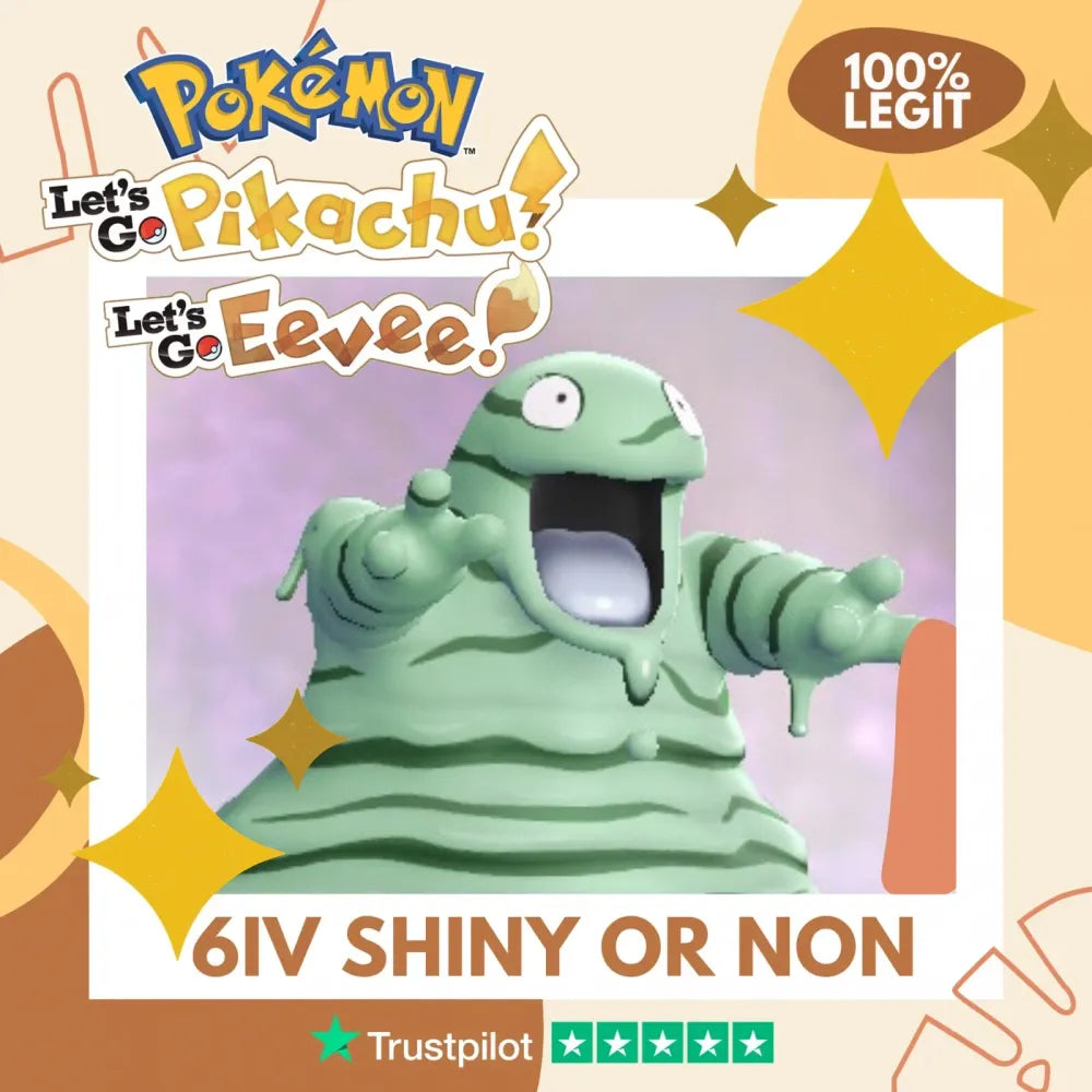 Grimer Kanto Shiny ✨ or Non Shiny Pokémon Let's Go Pikachu Eevee Level 1 Legit 6 IV 100% Legal from GO Park Customizable Custom OT by Shiny Living Dex | Shiny Living Dex