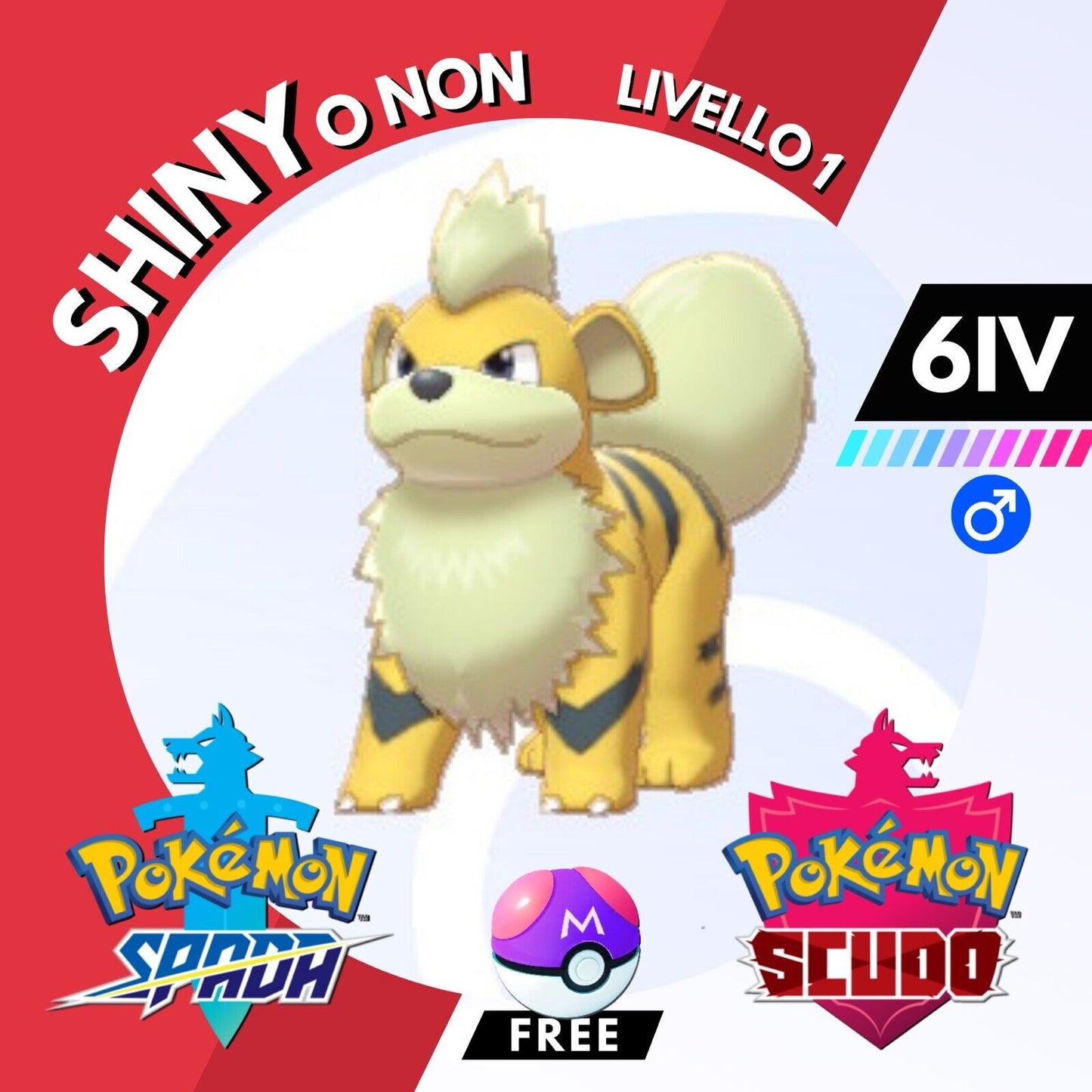 Growlithe Shiny o Non 6 IV e Master Ball Legit Pokemon Spada Scudo Sword Shield