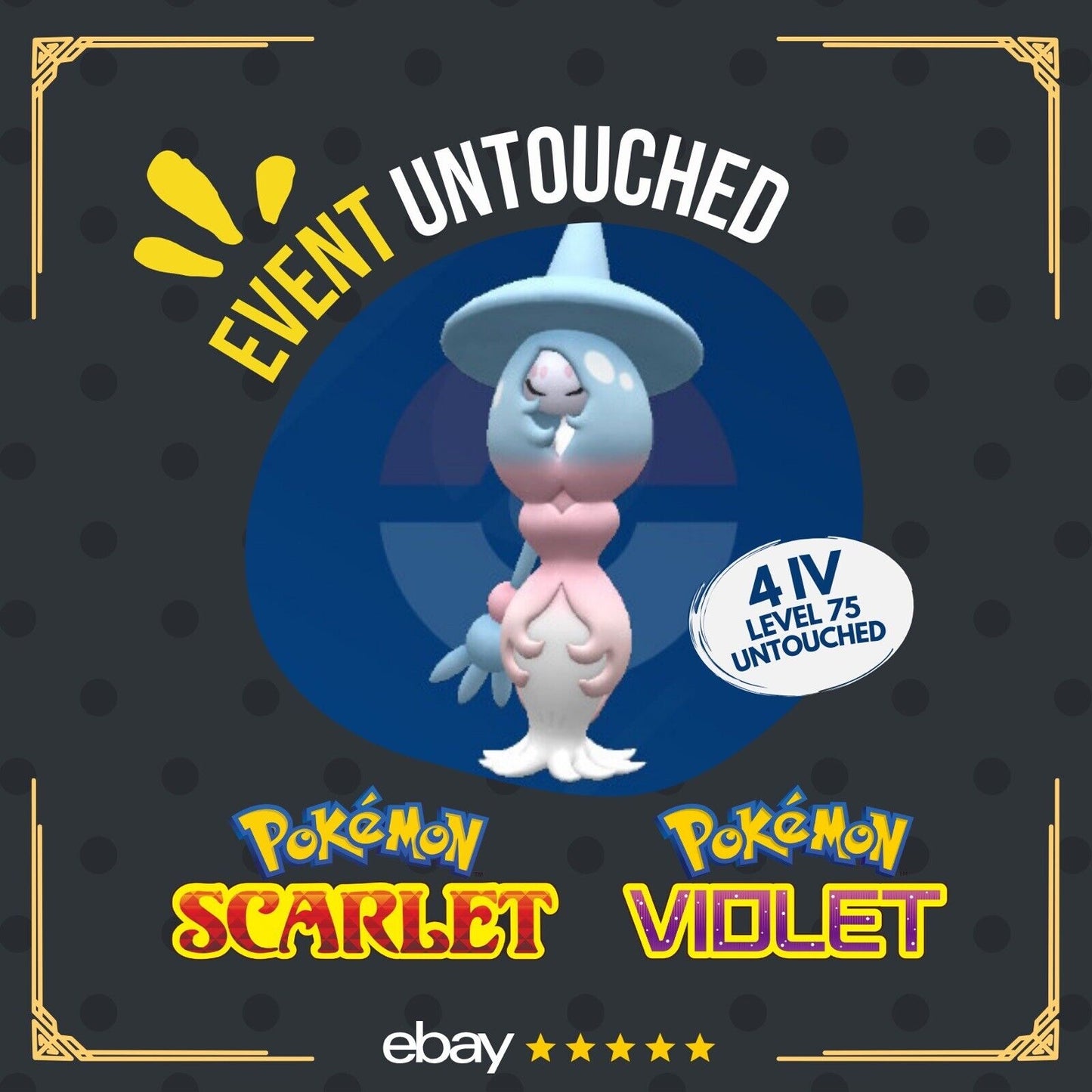 Hatterene Tera Raid Event Show of Supporters IV Untouched Pokémon Scarlet Violet Non Shiny Lv. 75 by Shiny Living Dex | Shiny Living Dex