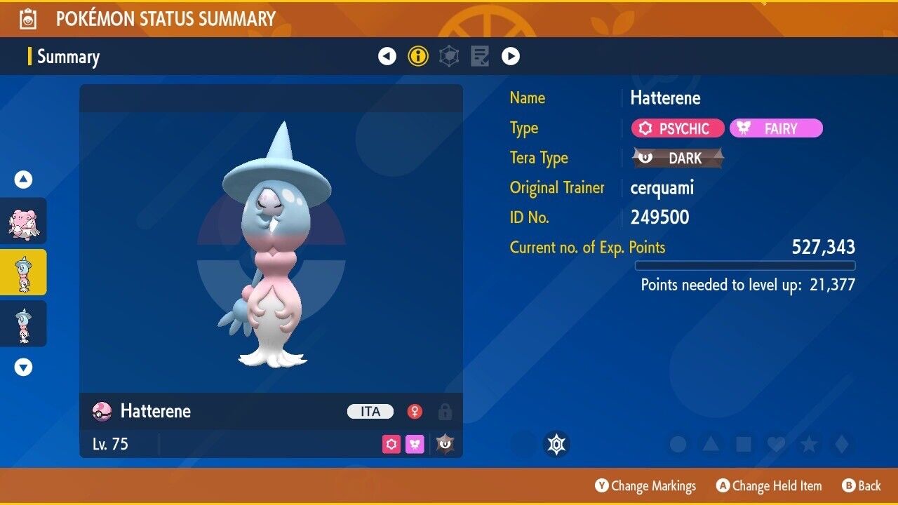 Hatterene Tera Raid Event Show of Supporters IV Untouched Pokémon Scarlet Violet Non Shiny Lv. 75 by Shiny Living Dex | Shiny Living Dex