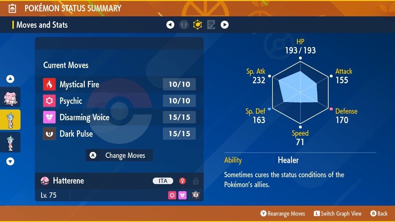 Hatterene Tera Raid Event Show of Supporters IV Untouched Pokémon Scarlet Violet Non Shiny Lv. 75 by Shiny Living Dex | Shiny Living Dex