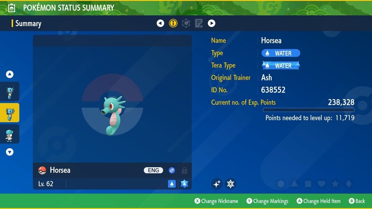 Horsea Shiny Event Kindly Mark Mass Outbreak Untouched IV Pokémon Scarlet Violet