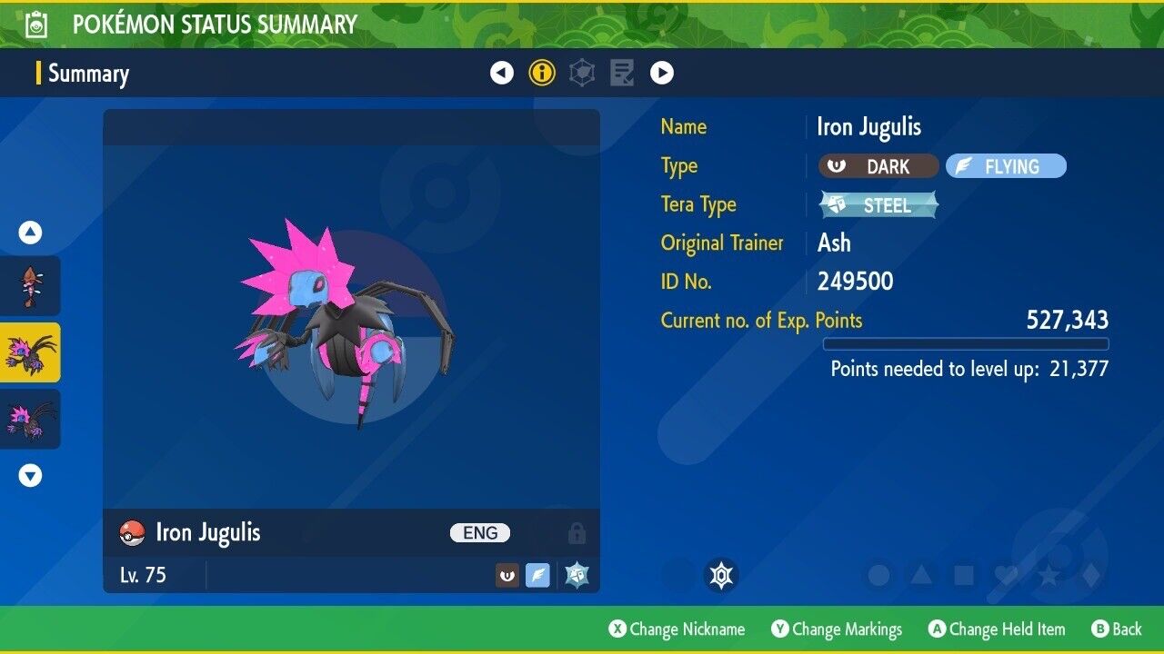 Iron Jugulis Spotlight Tera Raid Event Jan 2024 Untouched Pokémon Scarlet Violet Non Shiny Lv. 75 by Shiny Living Dex | Shiny Living Dex