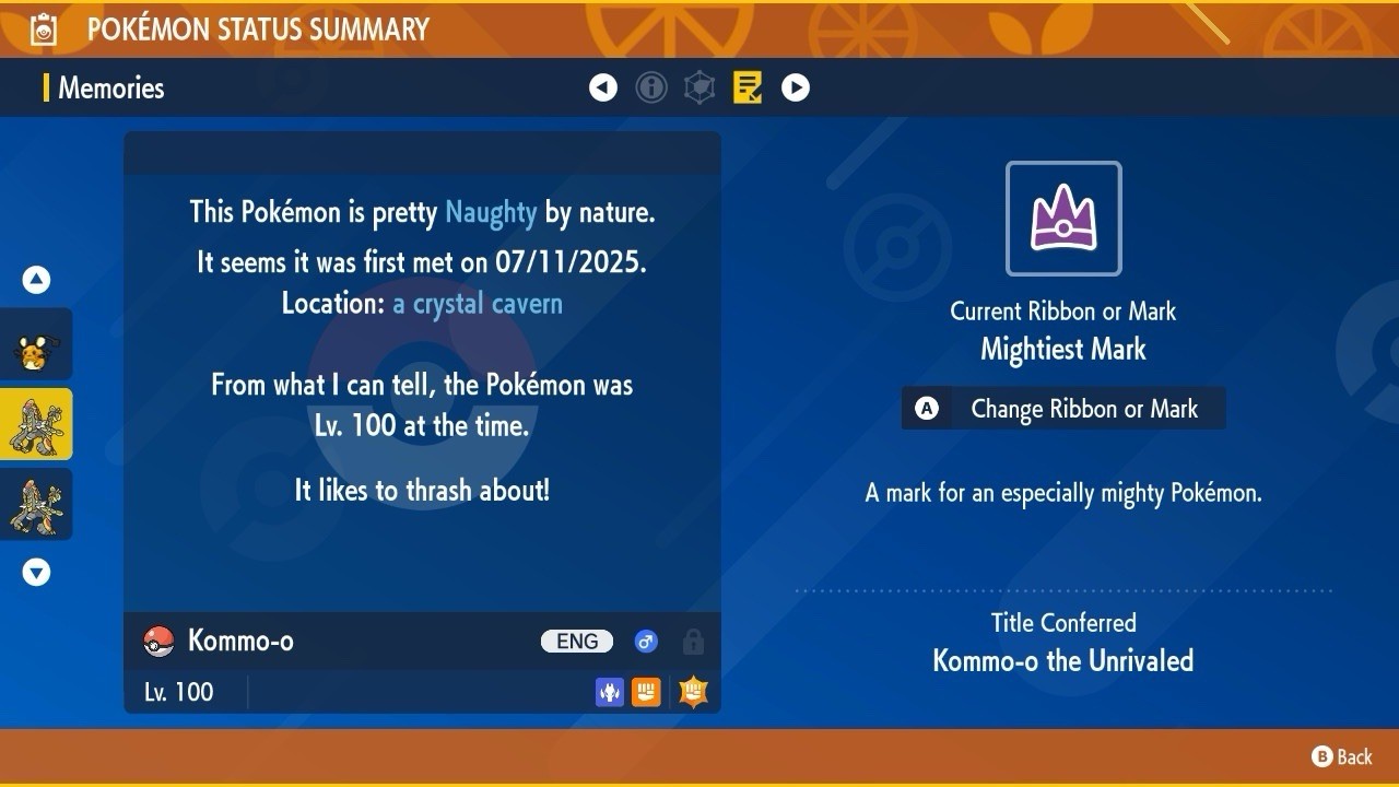Kommo-o Unrivaled Tera Raid Event Mightiest Mark 6 IV Pokémon Scarlet Violet