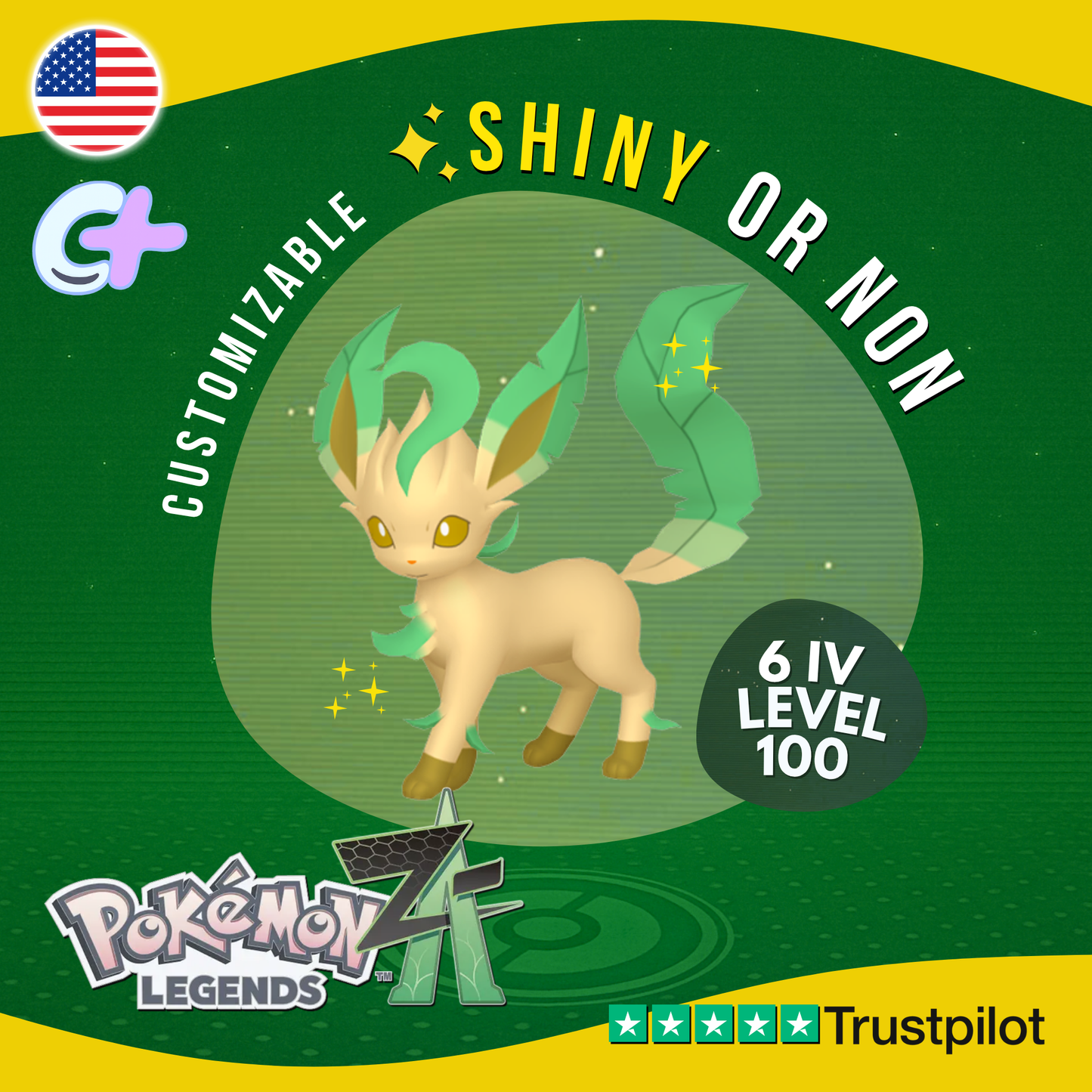 Leafeon Shiny or Non ✨6 IV Pokémon Legends Z-A Competitive Customizable ZA Z A
