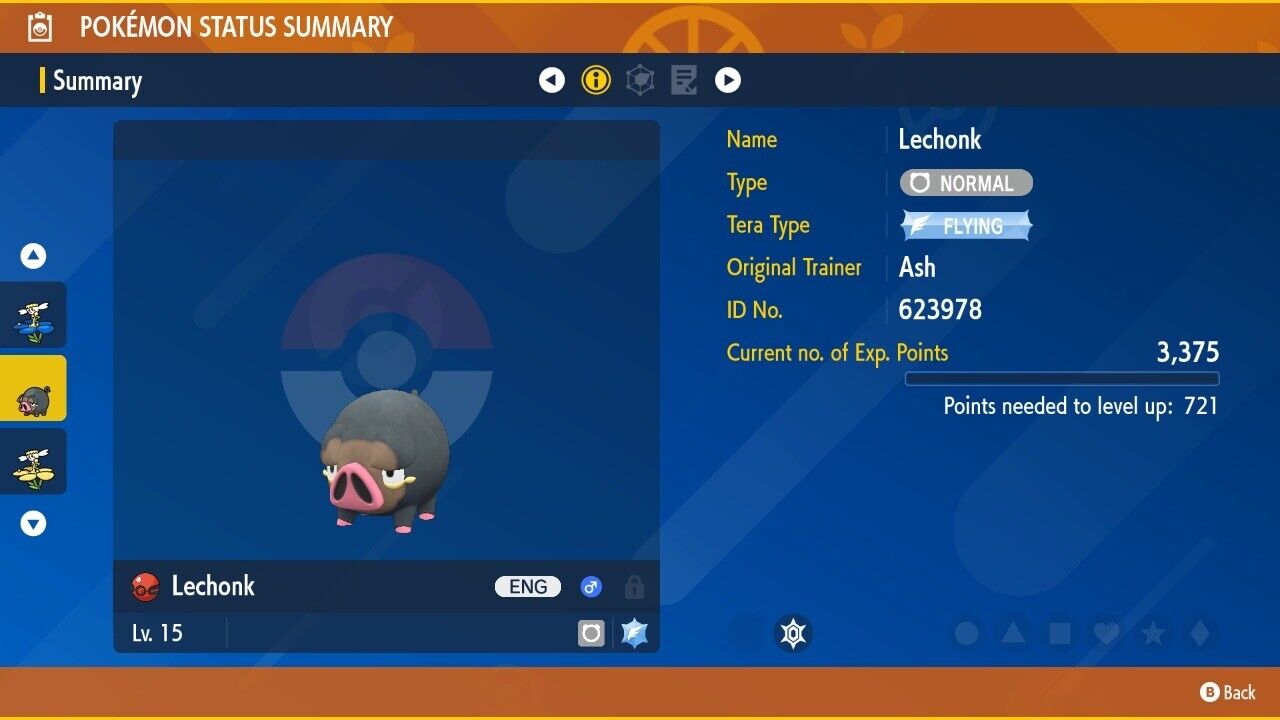 Lechonk Event Flying Tera Type Event Gamestop Untouched Pokémon Scarlet Violet Non shiny Level 15 by Shiny Living Dex | Shiny Living Dex